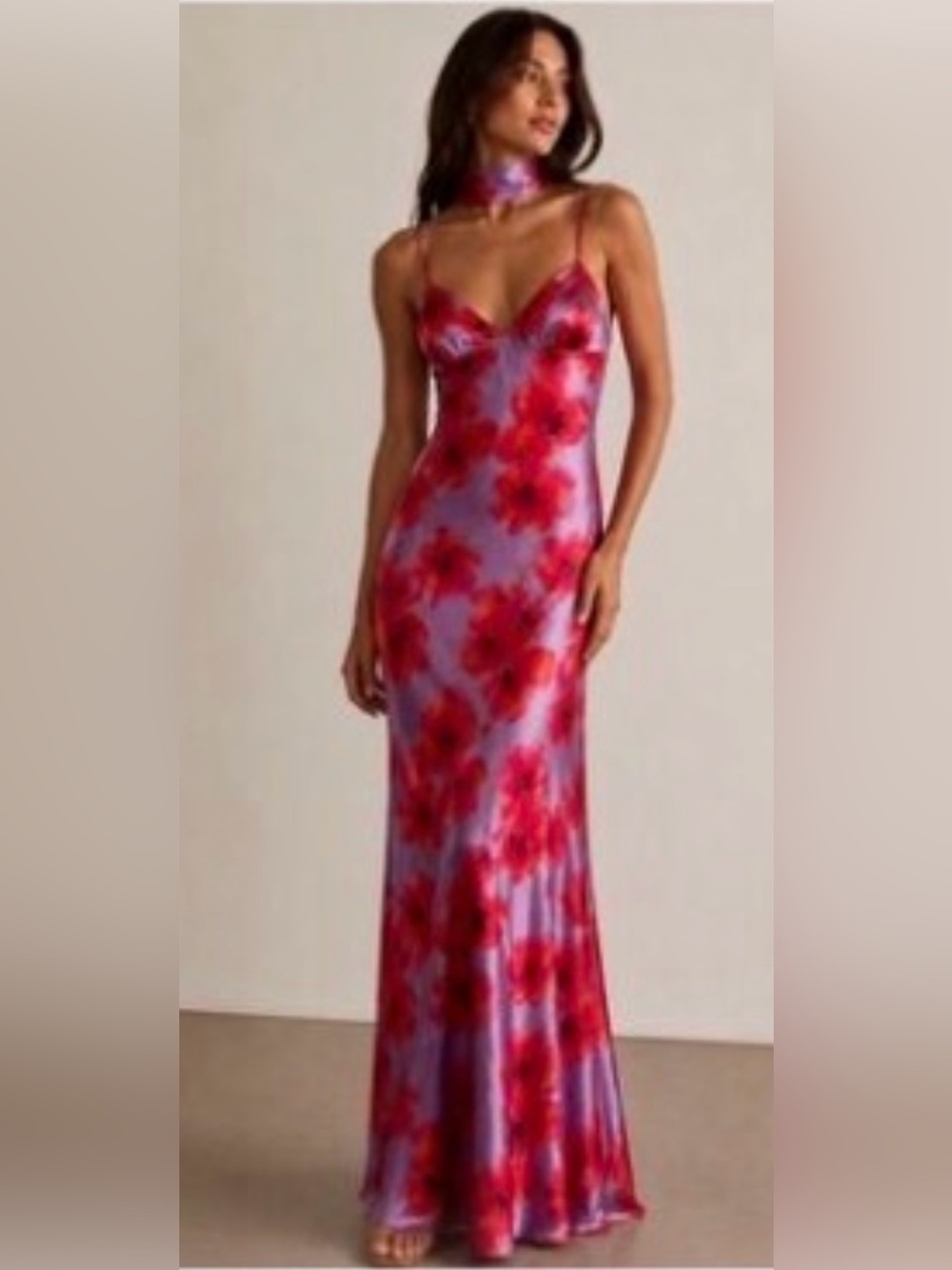 🆕 Sincerely Jules Lavender Slip Maxi with Red Floral Print